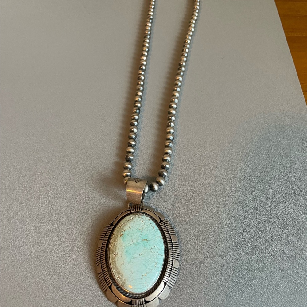 Navajo Silver and Turquoise Pendant Necklace